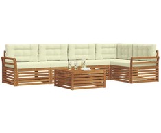 Lauko baldų komplektas Lauko sofos komplektas su pagalve 6 pcs Natūralus ir grietinėlė