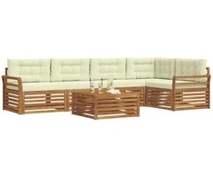 Lauko baldų komplektas Lauko sofos komplektas su pagalve 6 pcs Natūralus ir grietinėlė