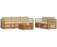 Lauko baldų komplektas Lauko sofos komplektas su pagalve 6 pcs Natūralus ir bežinis