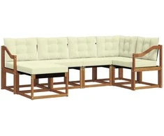 Lauko sofos komplektas su pagalve 6 pcs Natūralus ir grietinėlė