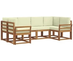 Lauko sofos komplektas su pagalve 6 pcs Natūralus ir grietinėlė