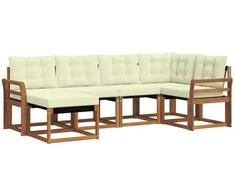 Lauko sofos komplektas su pagalve 6 pcs Natūralus ir grietinėlė