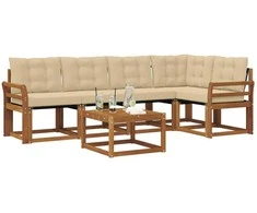 Lauko sofos komplektas su pagalve 6 pcs Natūralus ir bežinis
