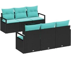 Sofos komplektas su pagalve 7 pcs Juoda ir turkio poliratanas