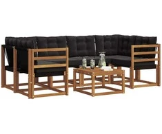 Lauko sofos komplektas su pagalve 7 pcs Natūrali ir juoda