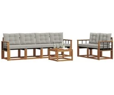 Lauko sofos komplektas 7 pcs Natūrali ir šviesiai pilka