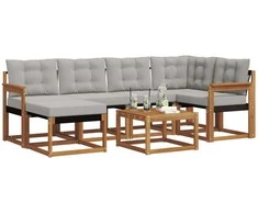 Lauko sofos komplektas 7 pcs Natūrali ir šviesiai pilka
