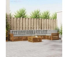 Lauko sofos komplektas 7 pcs Natūrali ir šviesiai pilka