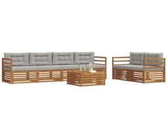 Lauko sofos komplektas 7 pcs Natūrali ir šviesiai pilka
