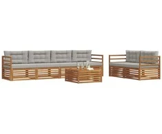 Lauko sofos komplektas 7 pcs Natūrali ir šviesiai pilka