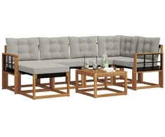 Lauko sofos komplektas 7 pcs Natūrali ir šviesiai pilka