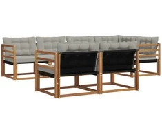 Lauko sofos komplektas 7 pcs Natūrali ir šviesiai pilka