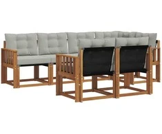 Lauko sofos komplektas 7 pcs Natūrali ir šviesiai pilka