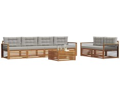 Lauko sofos komplektas 7 pcs Natūrali ir šviesiai pilka