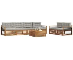 Lauko sofos komplektas 7 pcs Natūrali ir šviesiai pilka