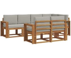 Lauko sofos komplektas 7 pcs Natūrali ir šviesiai pilka