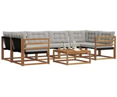 Lauko sofos komplektas 7 pcs Natūrali ir šviesiai pilka