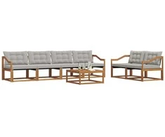 Lauko sofos komplektas 7 pcs Natūrali ir šviesiai pilka