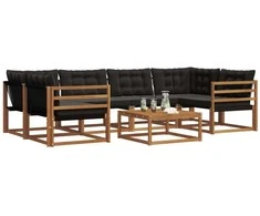 Lauko sofos komplektas su pagalve 7 pcs Natūrali ir juoda