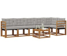 Lauko sofos komplektas 7 pcs Natūrali ir šviesiai pilka