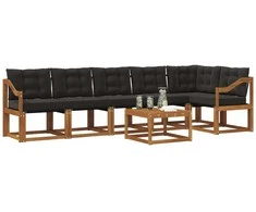 Lauko sofos komplektas su pagalve 7 pcs Natūrali ir juoda
