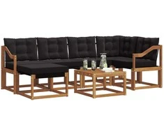 Lauko sofos komplektas su pagalve 7 pcs Natūrali ir juoda