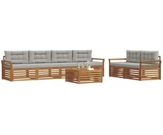 Lauko sofos komplektas 7 pcs Natūrali ir šviesiai pilka