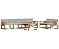 Lauko sofos komplektas 7 pcs Natūrali ir šviesiai pilka