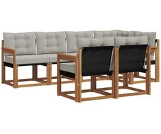 Lauko sofos komplektas 7 pcs Natūrali ir šviesiai pilka