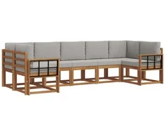 Lauko sofos komplektas 7 pcs Natūrali ir šviesiai pilka