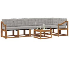 Lauko sofos komplektas 7 pcs Natūrali ir šviesiai pilka