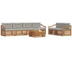 Lauko sofos komplektas 7 pcs Natūrali ir šviesiai pilka