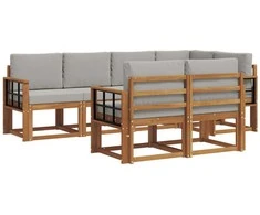 Lauko sofos komplektas 7 pcs Natūrali ir šviesiai pilka