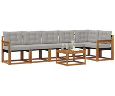Lauko sofos komplektas 7 pcs Natūrali ir šviesiai pilka