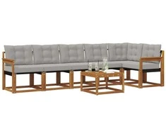 Lauko sofos komplektas 7 pcs Natūrali ir šviesiai pilka