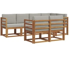 Lauko sofos komplektas 7 pcs Natūrali ir šviesiai pilka