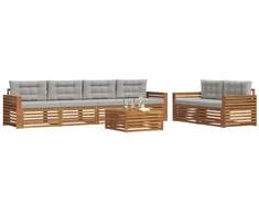 Lauko sofos komplektas 7 pcs Natūrali ir šviesiai pilka