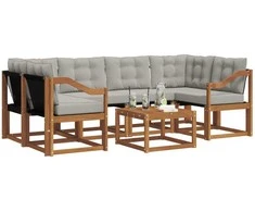Lauko sofos komplektas 7 pcs Natūrali ir šviesiai pilka