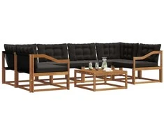 Lauko sofos komplektas su pagalve 7 pcs Natūrali ir juoda