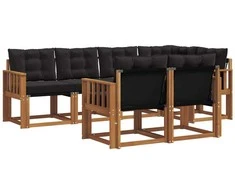 Lauko sofos komplektas su pagalve 7 pcs Natūrali ir juoda