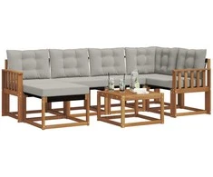 Lauko sofos komplektas 7 pcs Natūrali ir šviesiai pilka