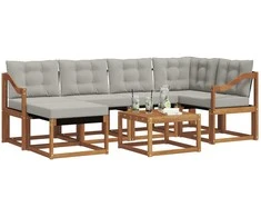 Lauko sofos komplektas 7 pcs Natūrali ir šviesiai pilka