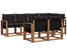 Lauko sofos komplektas su pagalve 7 pcs Natūrali ir juoda