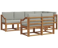 Lauko sofos komplektas 7 pcs Natūrali ir šviesiai pilka