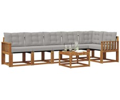 Lauko sofos komplektas 7 pcs Natūrali ir šviesiai pilka