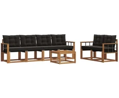 Lauko sofos komplektas 7 vnt. 6 vietos Natūrali ir juoda
