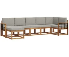 Lauko sofos komplektas 7 pcs Natūrali ir šviesiai pilka
