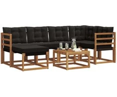 Lauko sofos komplektas su pagalve 7 pcs Natūrali ir juoda