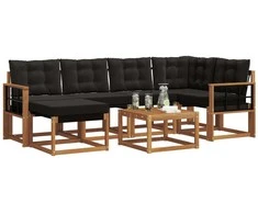 Lauko sofos komplektas su pagalve 7 pcs Natūrali ir juoda