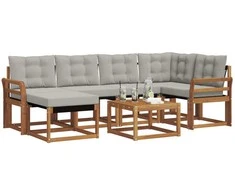 Lauko sofos komplektas 7 pcs Natūrali ir šviesiai pilka
